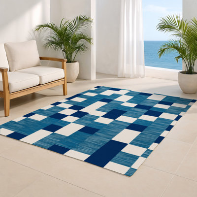 Tapis d'intérieur et d'extérieur à carreaux bleu