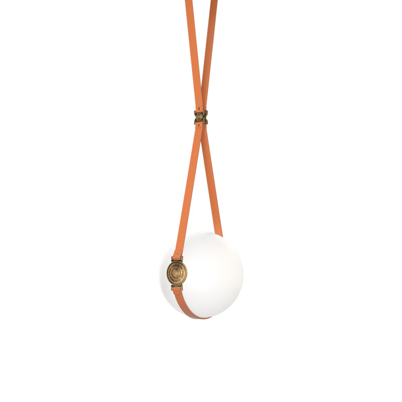 Derby 1 - Light Single Globe LED Pendant with Leather Accents, 56.7" H x 10.9" W x 10" D, Antique Brass, Black