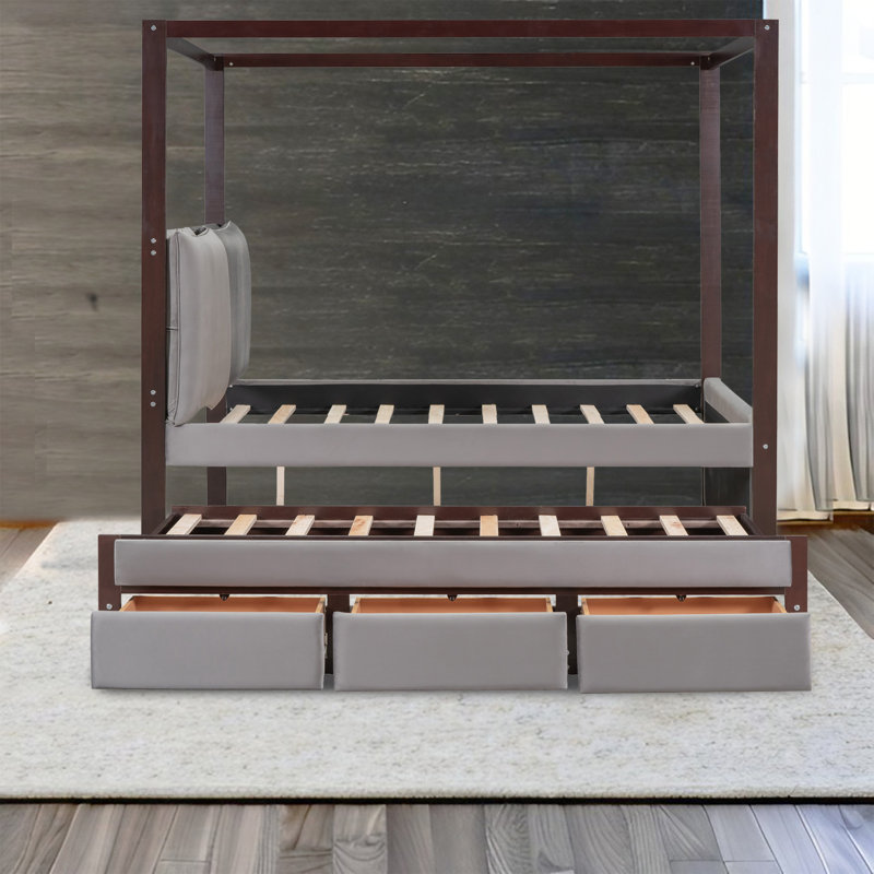 Upholstered Canopy Storage Bed, Gray