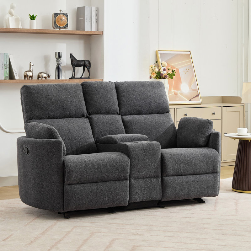 Powell 2 Seat Rocker Recliner Sofa with Centre Console, Dark Grey