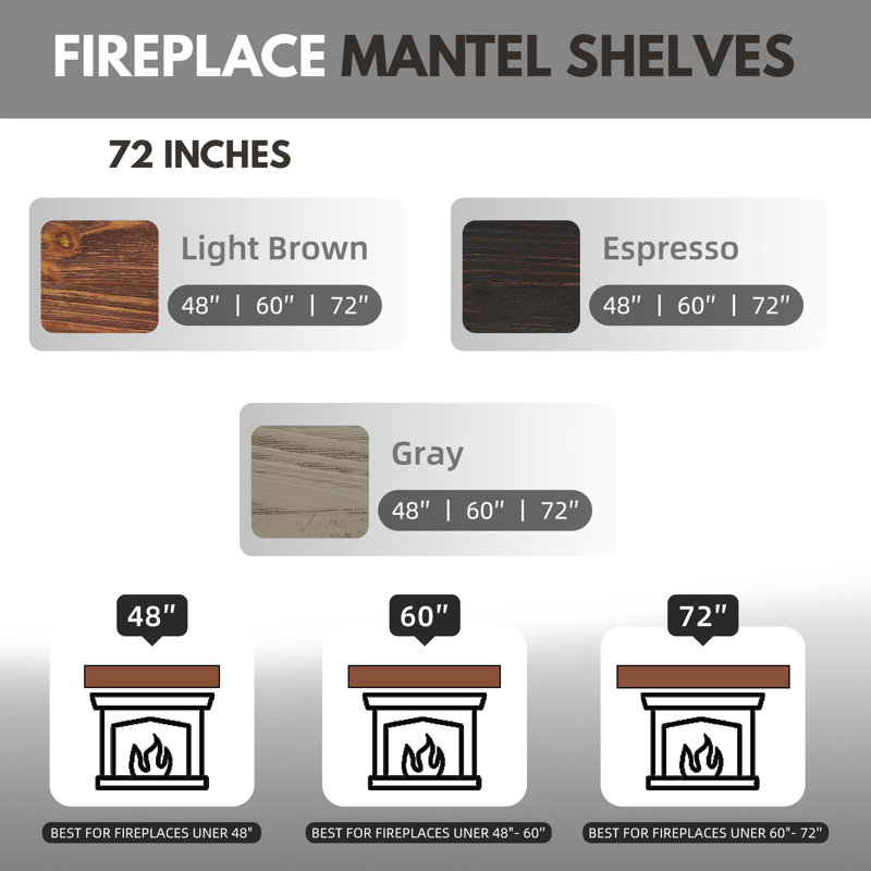 Rustic Wood Floating Fireplace Mantel Shelf – Wall-Mounted Home Decor, 72"