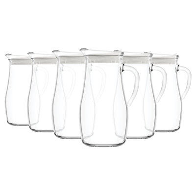 LAV Misket Glass Water Jugs with Silicone Lid - 1.8L - Clear/White - Pack of 6