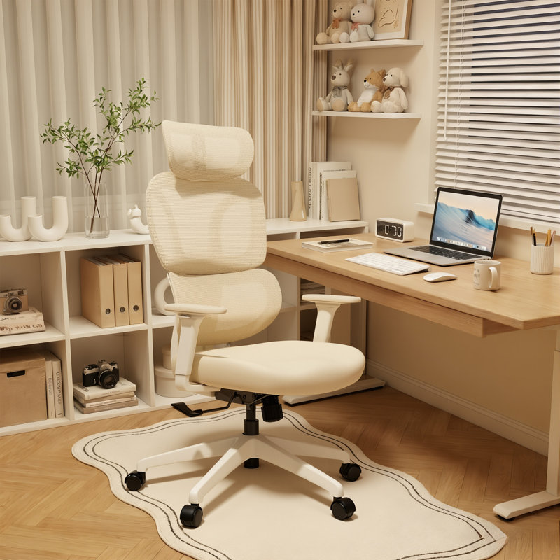 Ergonomic Mesh Task Chair, High Back Office Chair with 3-Level Recline Lock, Task Chair with Adjustable Headrest & Armrest & Backrest, Lumbar Support, and Retractable Footstool