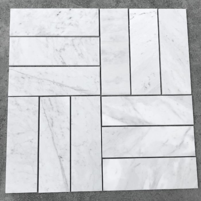 Carreau de marbre et de mur Carrara bleu gris blanc - mat / 4 po x 12 po, 4”x12”