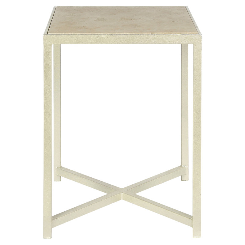 LA Stone Cross Legs End Table, Lite Travertine, Oyster White