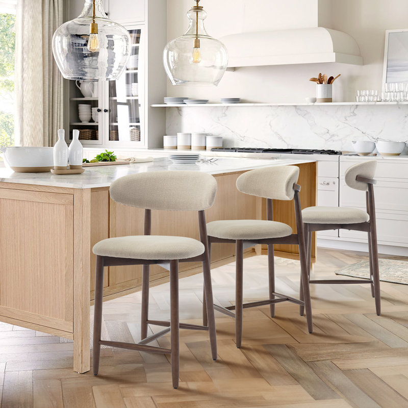 George Oliver Upholstered 25'' Counter Stool with Solid Wood Frame