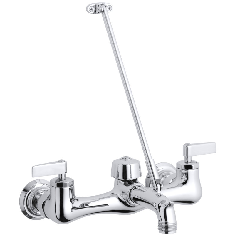Kinlock Double Lever Handle Service Sink Faucet with Top-Mounted Wall Brace, Polished Chrome
