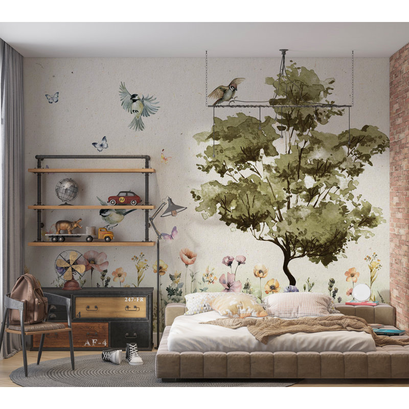 Adhésif mural pelez et collez les enfants - Fleurs peintes à l'aquarelle, L 27 po x l 38 po