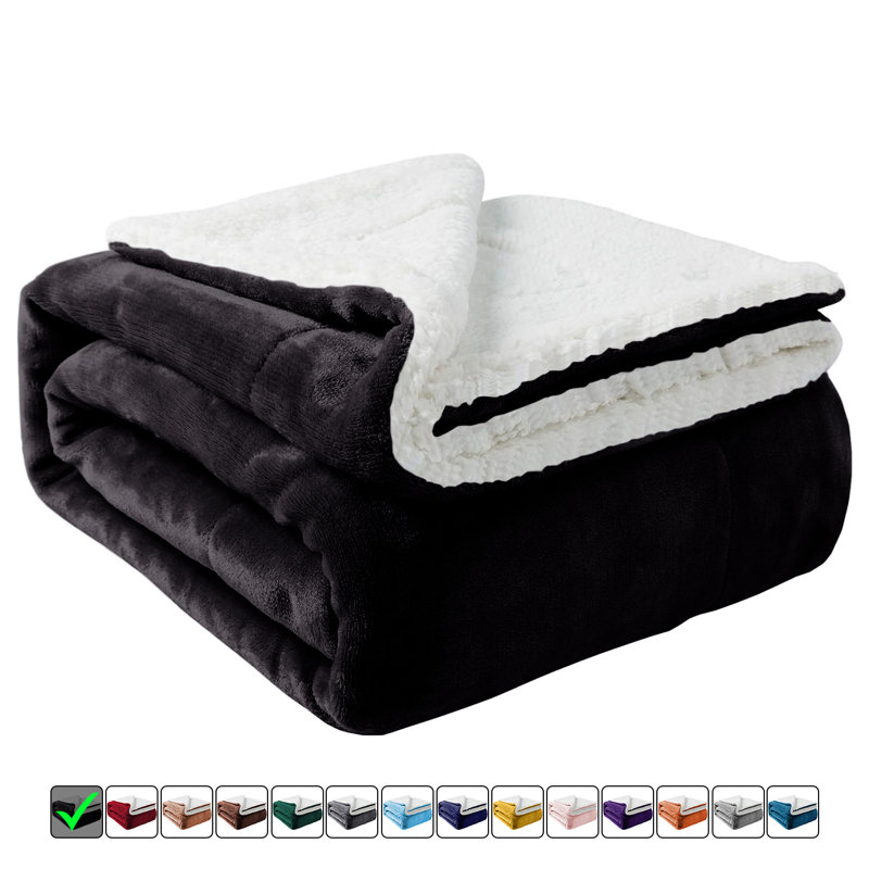 Jeté en sherpa doux | Couverture réversible toutes saisons respirante, Grand (L 90 po x l 90 po), Noir