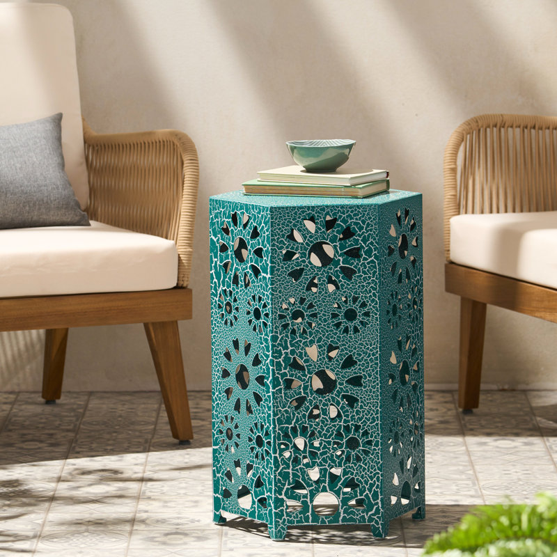 Table d'appoint 14 po en fer sarcelle - Conception légère pour le patio, les boissons et les collations, Sarcelle