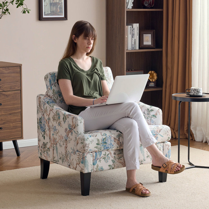 Fauteuil d'appoint 30 po avec pieds rembourrés, Floral blanc