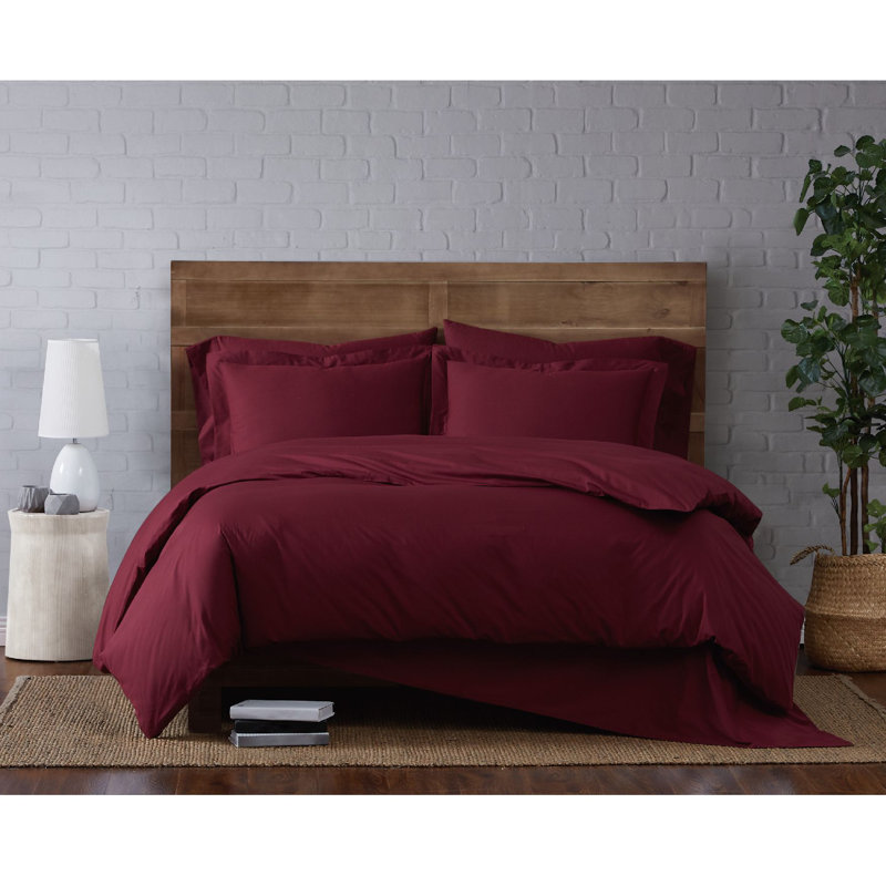 Jededian 100% Cotton Percale Duvet Cover Set, King Duvet Cover + 2 Shams, Burgundy