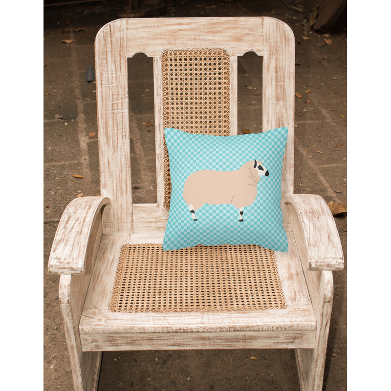 Coussin décoratif d’extérieur en tissu éclectique mouton check, Bleu, 18 po x 18 po