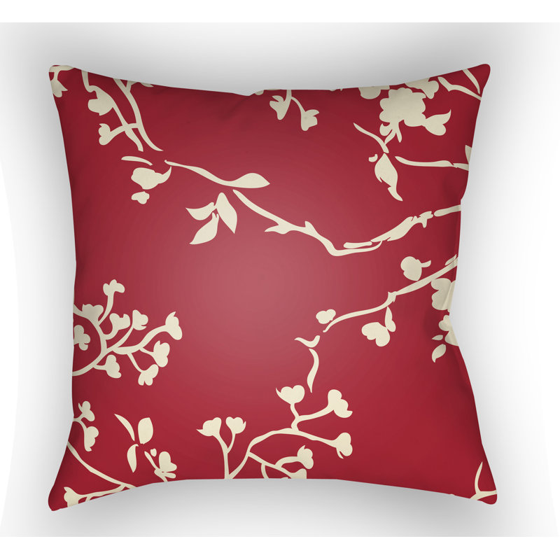 Chinoiserie Floral Indoor/Outdoor Throw Pillow, 20" H x 20" W x 5" D, Red