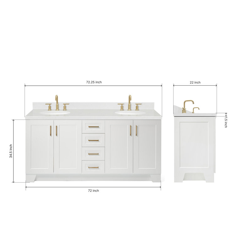 73 IN.  Single Bathroom Vanity, White, Oval,  White Quartz