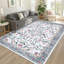 Washable Vintage Floral Area Rug, Non-Slip Low Pile Soft Faux Wool, Collapsible Printed Indoor Carpet, Mark-Resistant Non-Shedding, 120x170 cm, Light Blue, Germany