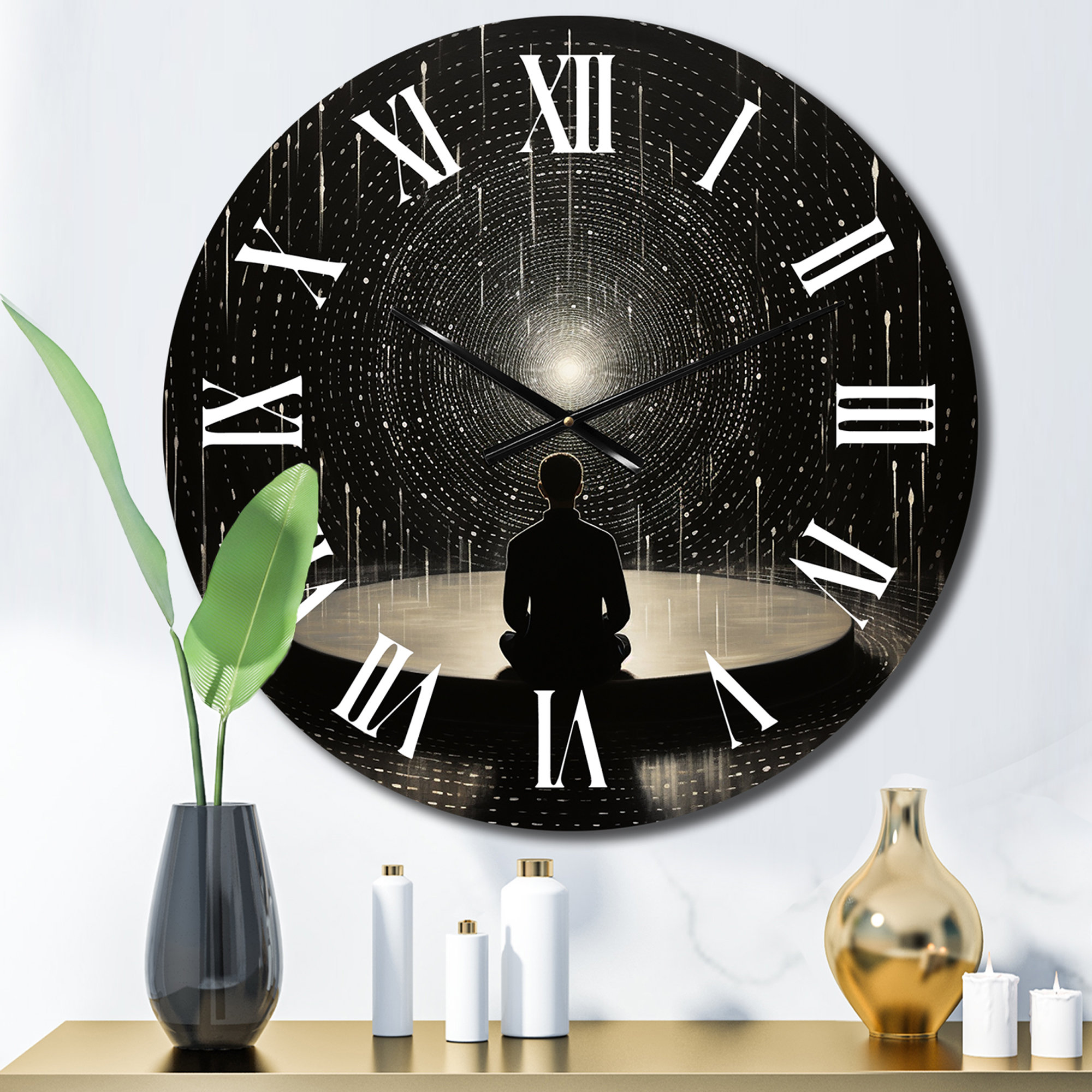 Meditating Clock East Urban Home Black Yellow Meditation Harmony of Mind - Abstract Wall ...