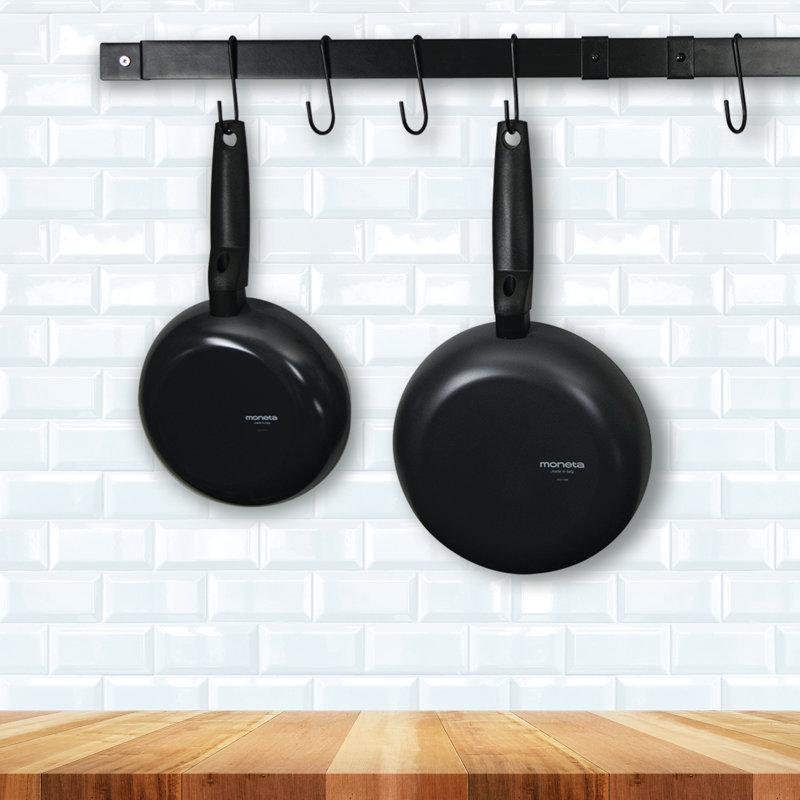 Black Adjustable Wall-Mounted Metal Pot Rack with Hooks