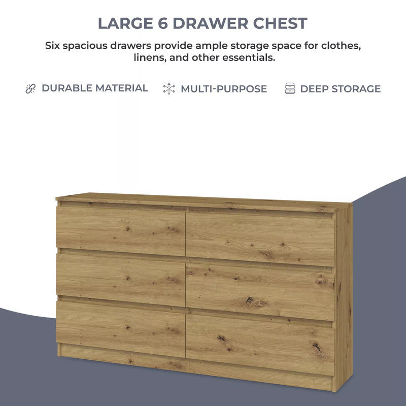 138cm W 6 - Drawer Chest of Drawers