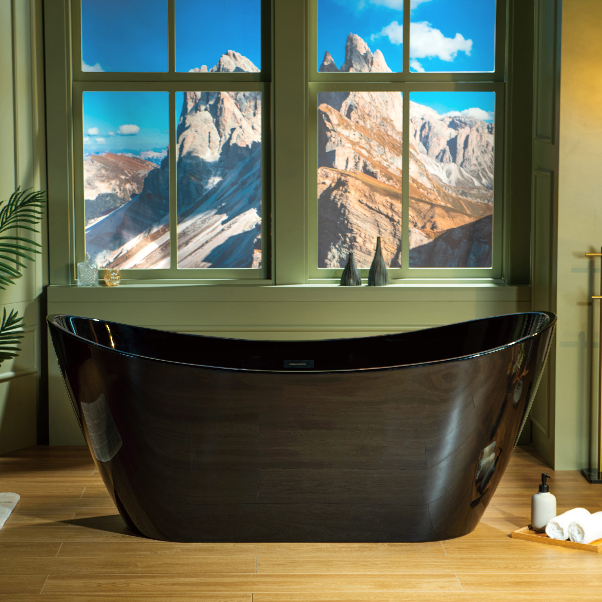 67'' x 32'' Freestanding Soaking Acrylic Bathtub, Glossy Black, Matte Black
