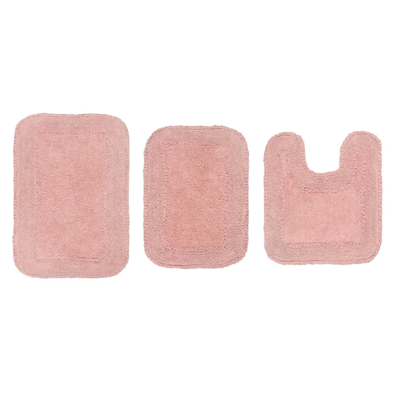 Aceyon Plush Cotton 3 Piece Bath Rug Set, Pink