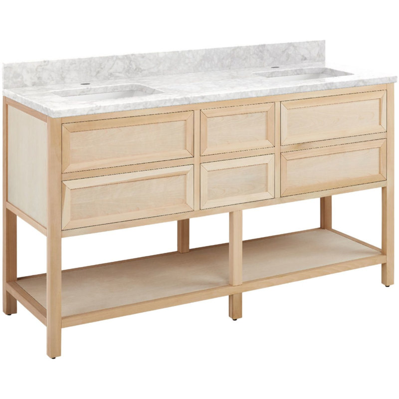 60" Robertson Double Bathroom Vanity Set with Rectangular Undermount Sinks, Carrara Marble, Single-Hole Centered