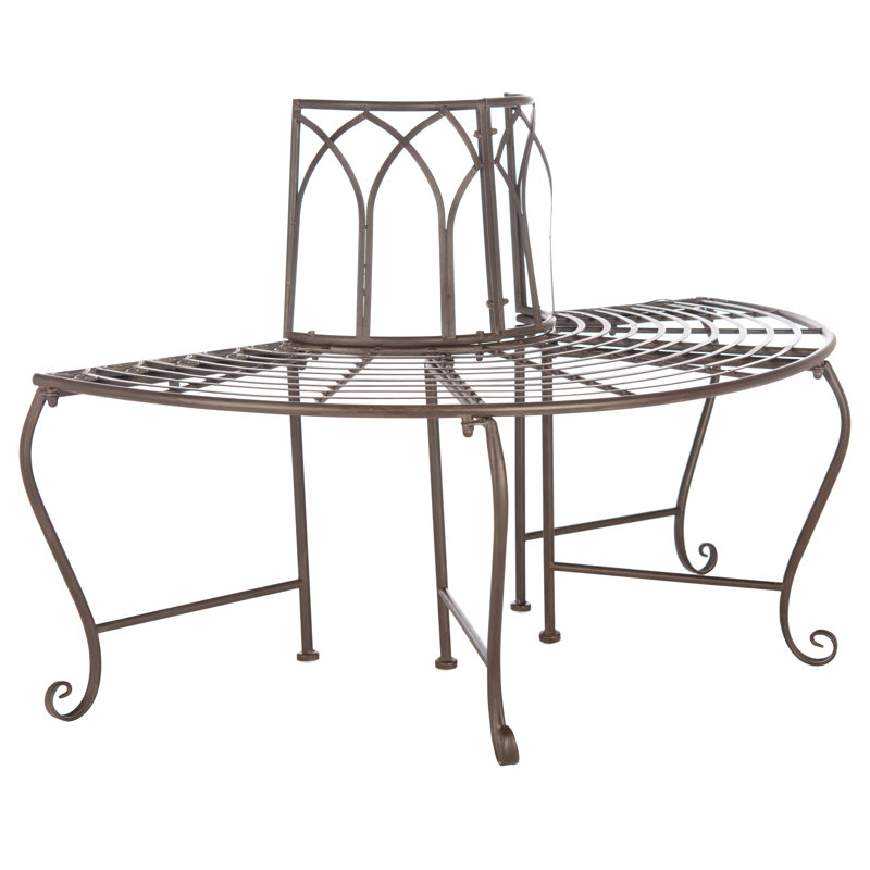 Abia Wrought Iron Outdoor Tree Bench, Brown