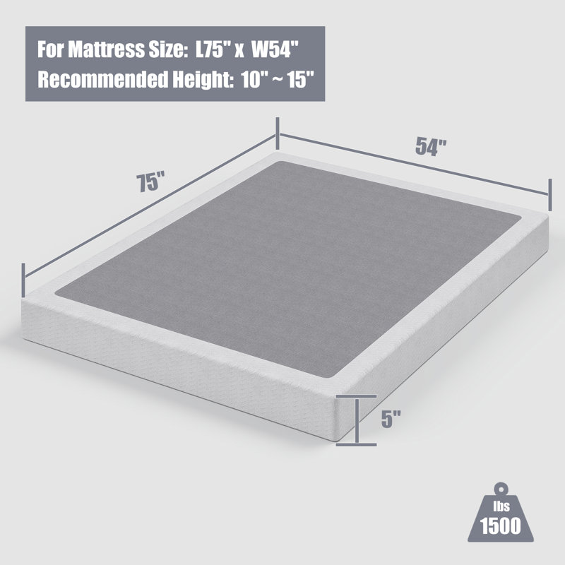 Sommier métallique extra-plat Ndayisenga de 12,7 cm (5 po) avec revêtement en tissu, base en acier robuste, support silencieux, assemblage facile, taille standard