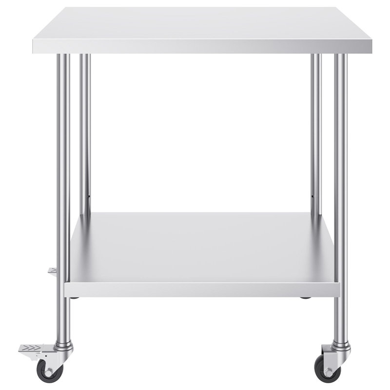 Table de travail en acier inoxydable 1 pièce 30 x 18 x 38 pouces SUS201 avec 4 roulettes pivotantes, 38" H x 17.99" W x 30" D