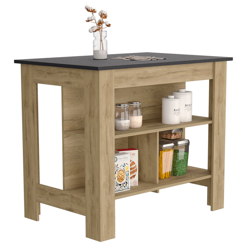 Kymora Wood Kitchen Island, Brown, Black