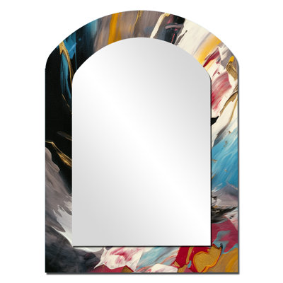 Smooth Bliss Abstract Gold Black Blue I - Abstract Painting Arch Unique Wall Mirror Decor, Modern Asymmetrical Large Mirror, Printed Metal Art