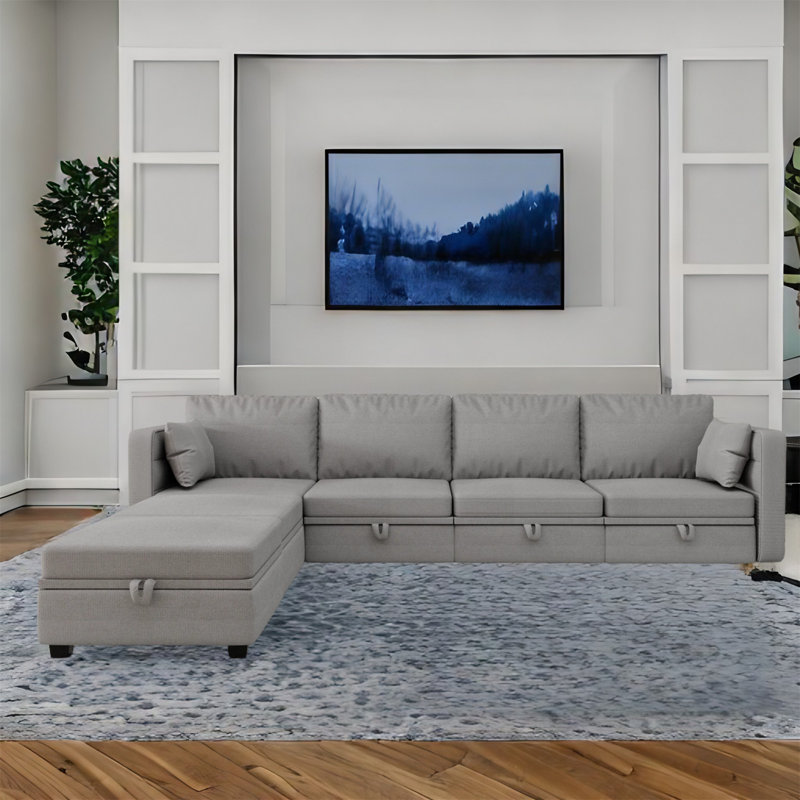 Canapé modulaire 6 pièces rembourré, Mélange de lin gris