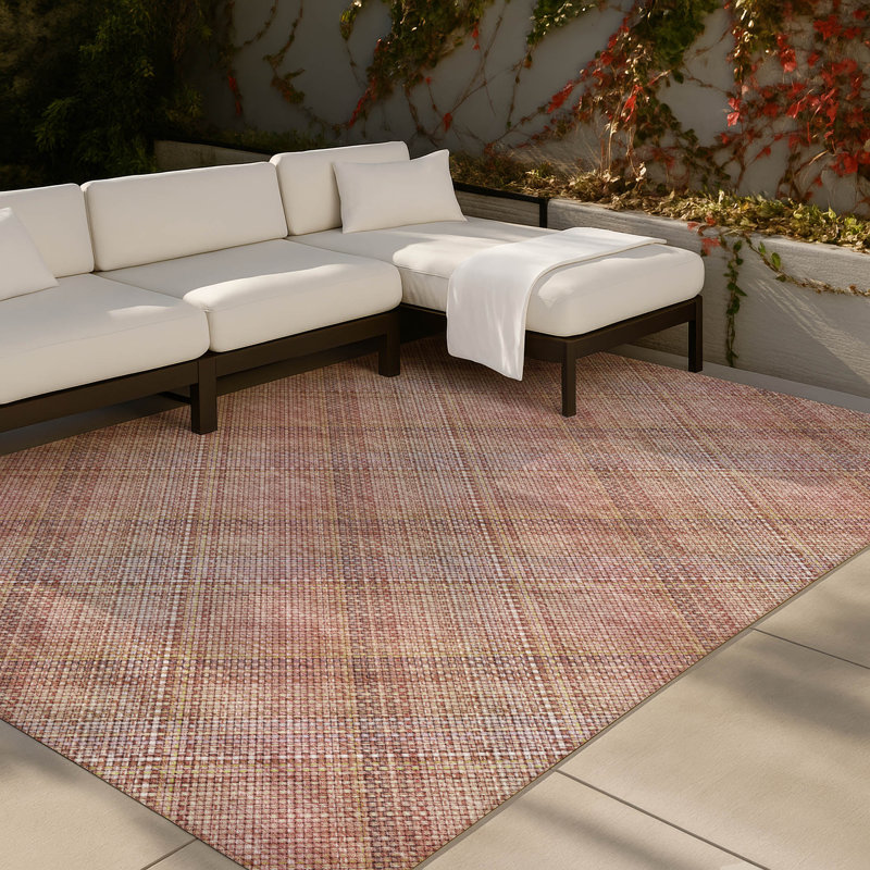 Machine Washable Indoor/Outdoor Chantille ACN2880 Plaid Rug, 8' x 10', Pink