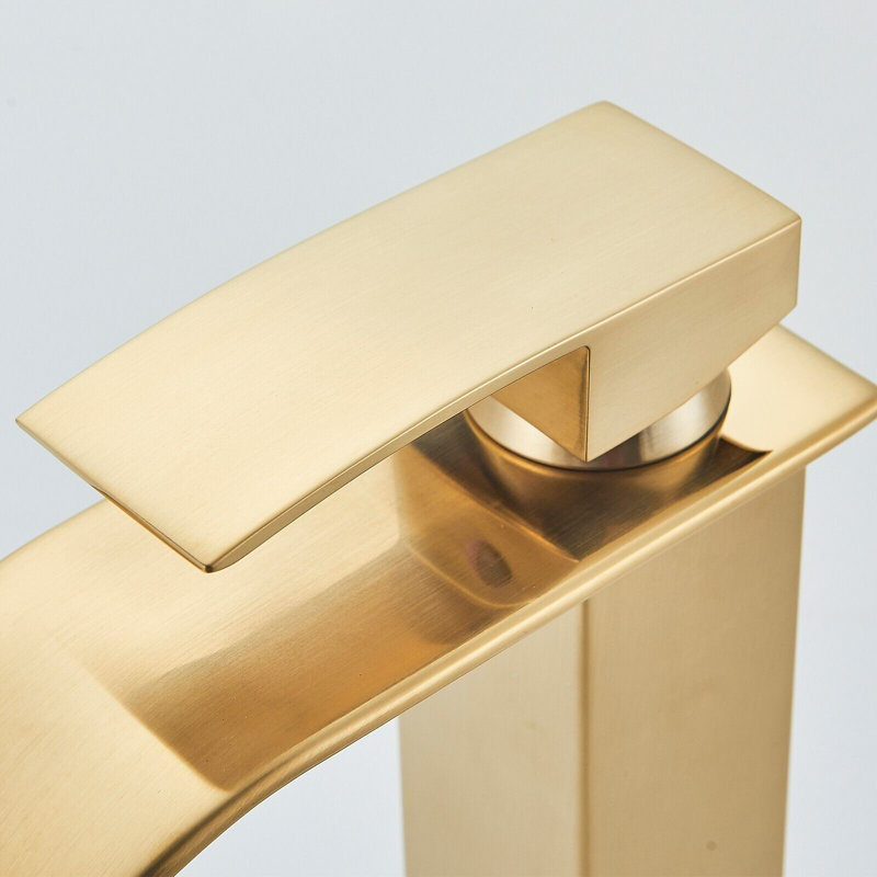 Clynt Modern Bathroom Sink Faucet Waterfall Tall Single Lever Handle Single Hole Mono Basin Mixer, Brushed Gold