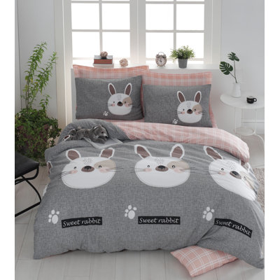 Luxurious King Quilt Cover Set, 65% Cotton & 35% Polyester, Includes 2 Pillowcases (23.6 x 23.6) | Duvet Cover: 94.5 x 86.6 | Machine Washable, Envelope & Button Closure, Elegant Grey, Brown, White & Pink Design