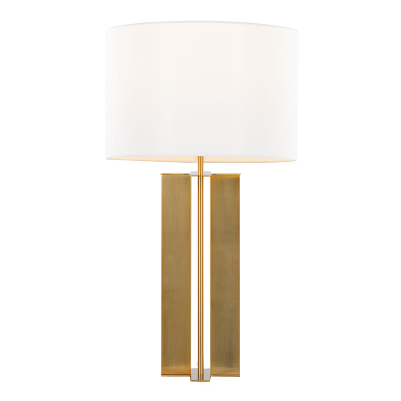 Lampe de table 28 po Glam, laiton antique avec abat-jour en lin blanc