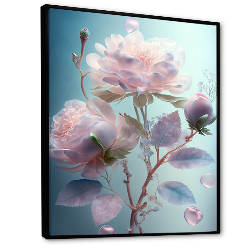 Art floral sur toile, "Ethereal Soft Blossoming", H 44 po x l 34 po x P 1,5 po, Cadre flottant noir