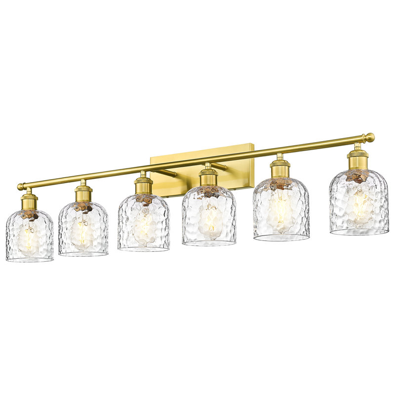 Éclairage pour salle de bain 6 lumières avec verre martelé transparent, Doré