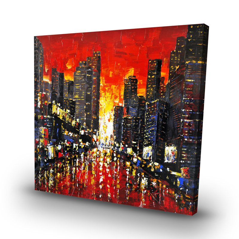 Abstract sunset on the city - 32"x32" art on canvas