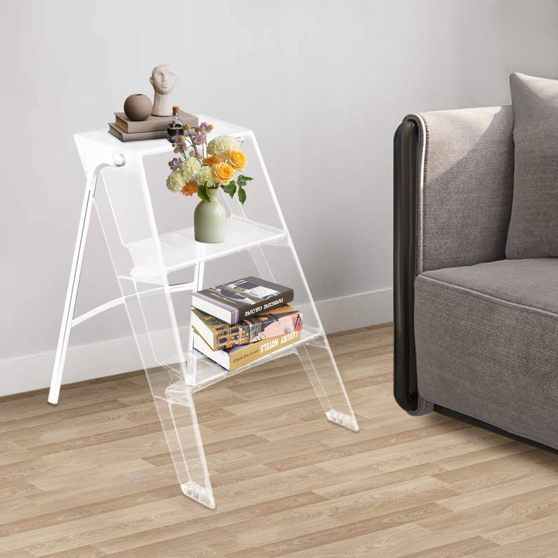 3 Step Ladder Folding Step Stool, Clear