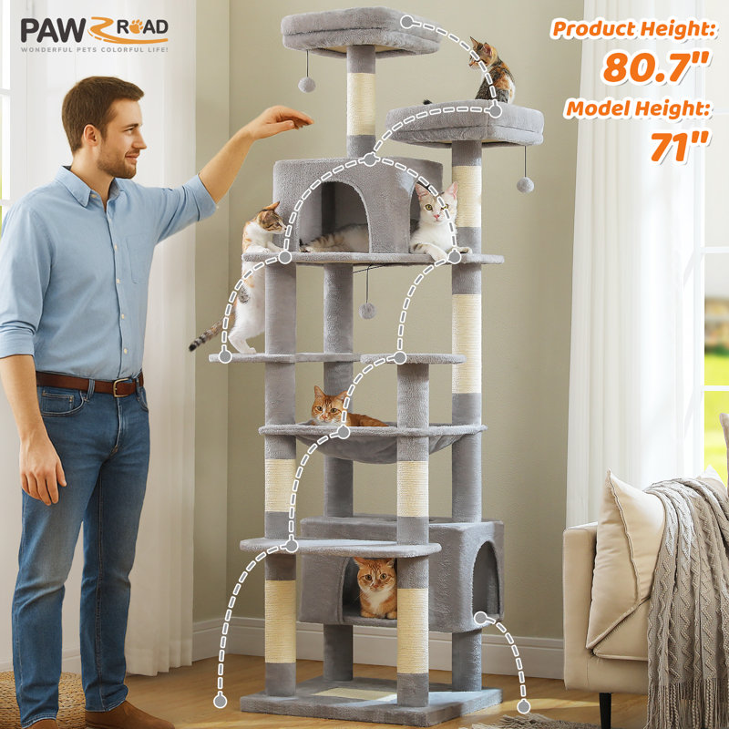 81" Large Cat Tree, Gray