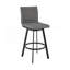 Tabouret de bar rotatif 26 po à hauteur de comptoir au fini noir mat avec similicuir gris