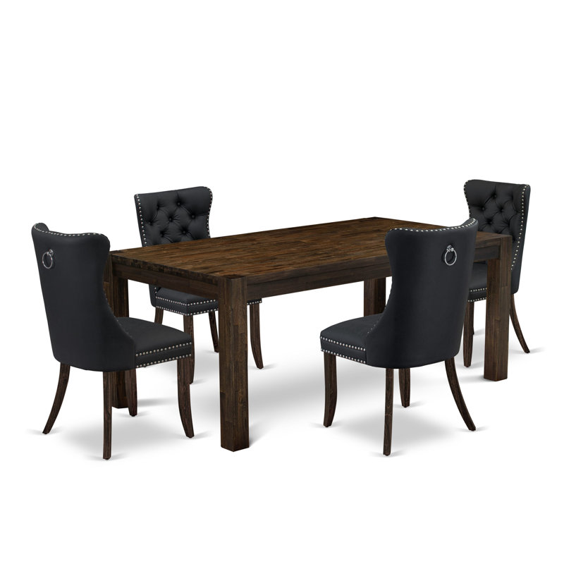 Ensemble de salle à manger 5 pièces comprenant une table de cuisine rectangulaire en bois rustique et 4 chaises, Jacobean patiné