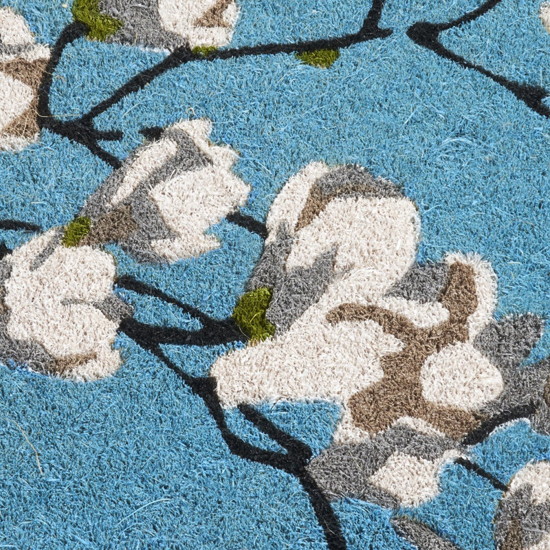 Yohane Magnolia Branch Entryway Doormat, Magnolia Branch - Teal, 24" x 36" Non-Slip