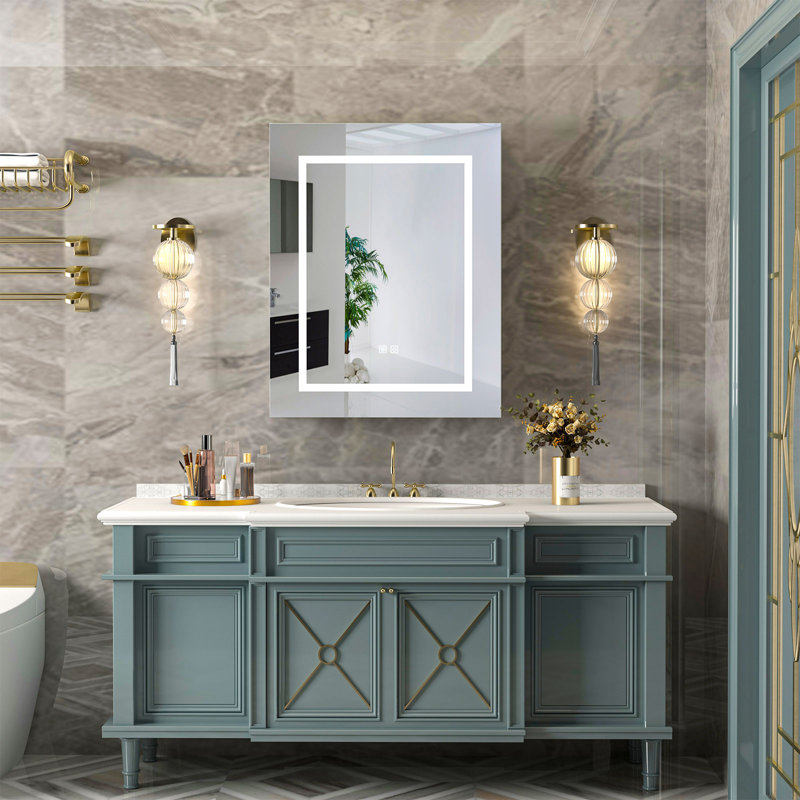 Ayushma Bathroom Mirror Cabinet with LED Lights, 3-Tier Storage Shelves, 76cm H x 60cm W x 13cm D