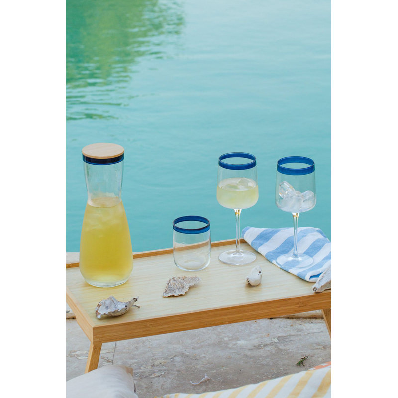 Ensemble de verres à vin élégants (4 pièces), transparent et bleu, 3,1 x 3,1 x 7,9 pouces | 100% verre, capacité de 10,8 oz liq. Lavage à la main recommandé pour une utilisation durable, parfait pour les réceptions et les occasions spéciales