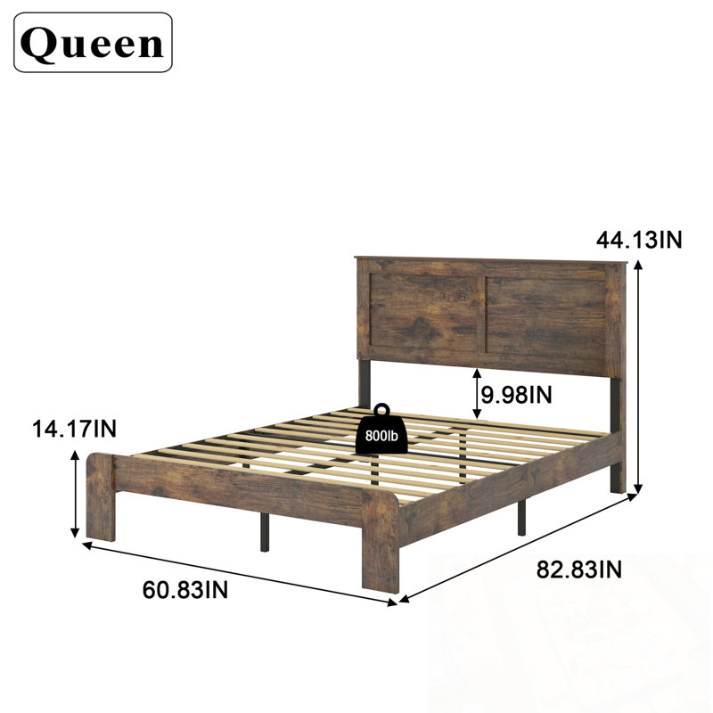 Base de lit plateforme en bois grand format avec pieds robustes, Grand lit