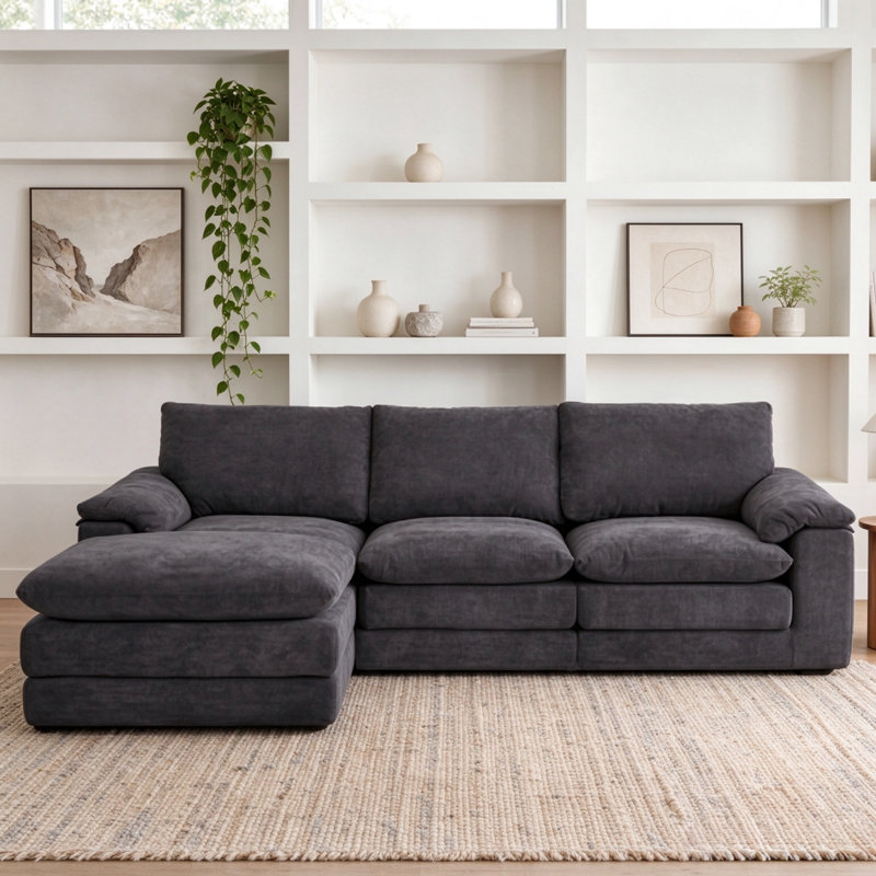 Canapé modulaire en L 104 po avec repose-pieds mobile et assise profonde 104 po Chenille, Beige