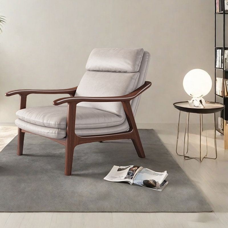 Fauteuil de loisir en bois massif léger et luxueux, Leathaire beige