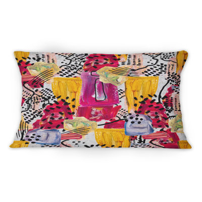 Coussin décoratif rétro rouge et jaune à motif géométrique à pois 1